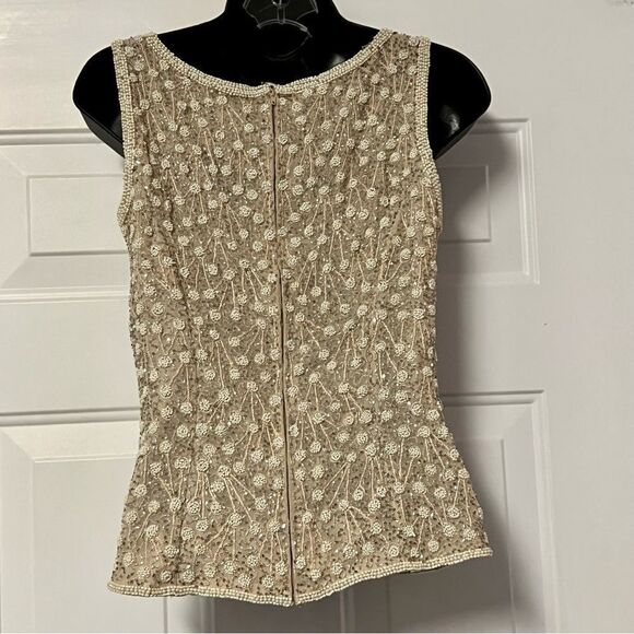 Vtg Adrianna Pappel Evening Silk Beaded Embroidered Pearl Sleeveless Top S - Picture 5 of 16